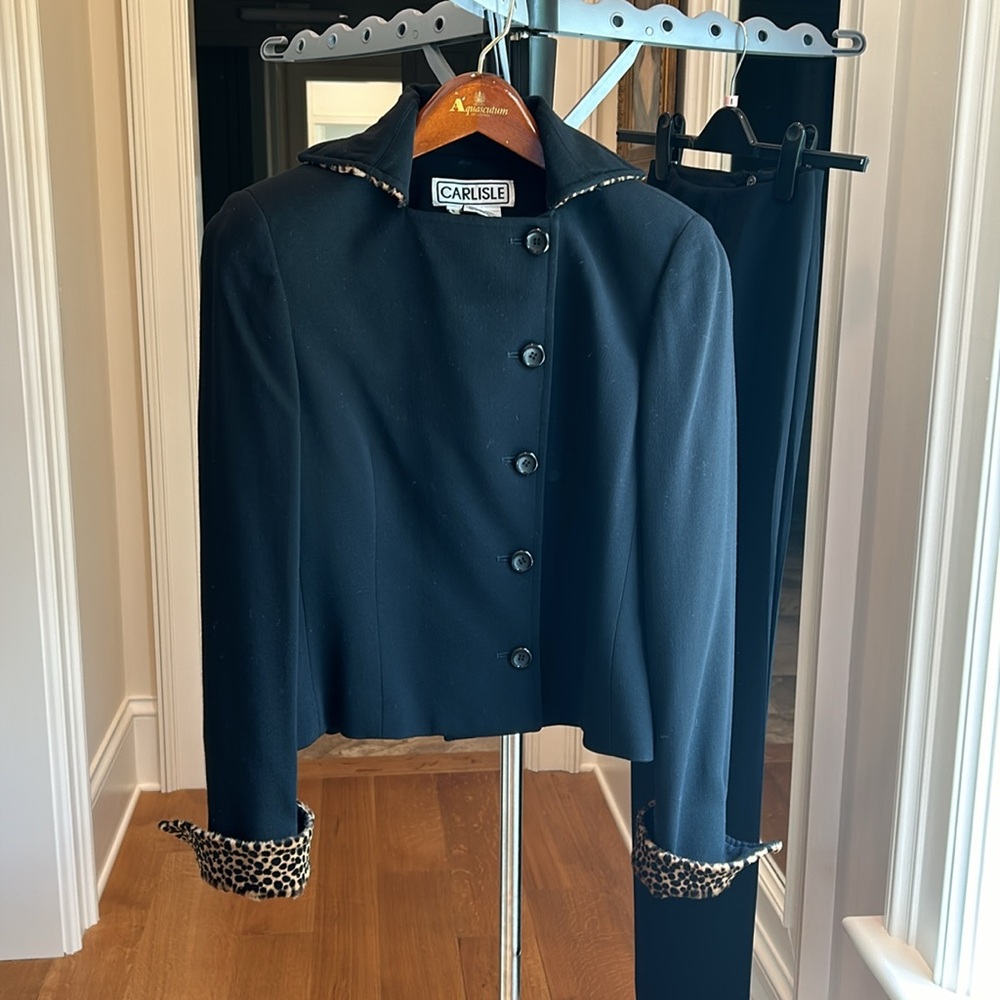 Carlisle wool women’s suit with leopard trim